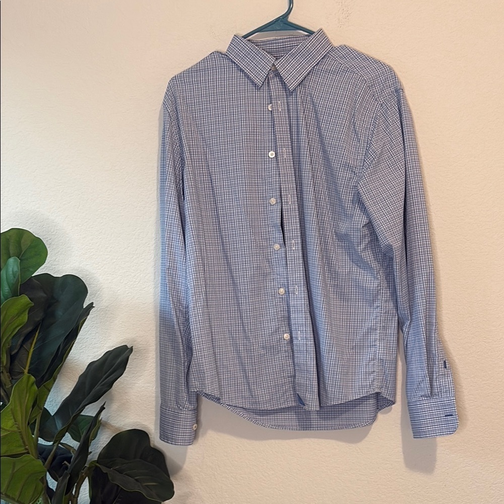 Men's Blue Checkered UNTUCKit Pascal button up long sleeve Shirt Medium